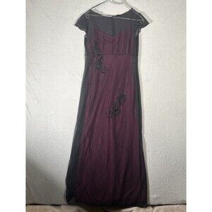 Warren Petites Size 10P Mesh Layered Slip Dress‎ Maxi Black Burgundy Whimsy Goth